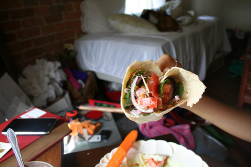I tend to overfill wraps... so I end up eating them like a big, floppy taco.